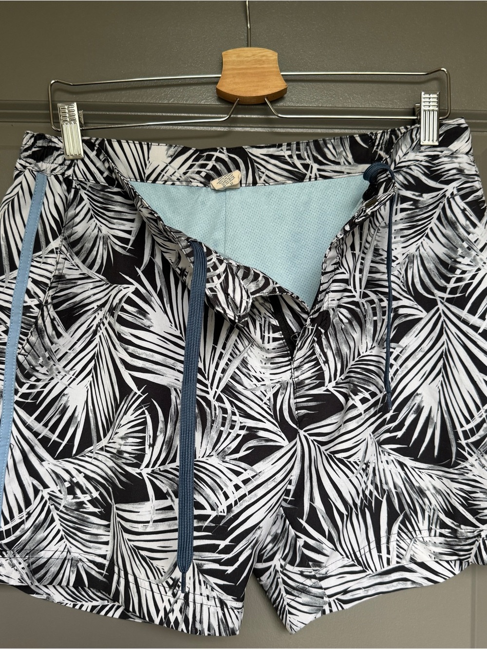 Fair Harbor Black & White Palm Print Swim Trunks